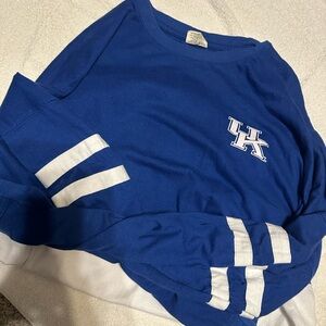 Blue Sweatshirt with White Stripes and Logo